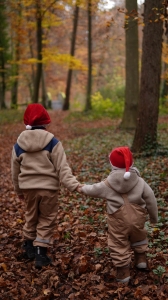 A Walk Through the Autumn Forest in Christmas Hats