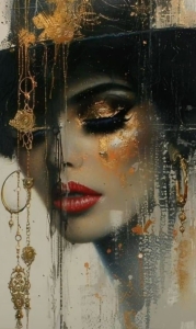 Abstract Artistry: A Stylized Portrait of a Woman Adorned