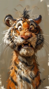 Animated Tiger Surprise: A Comical Encounter