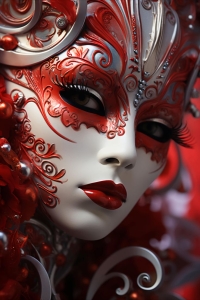 Artistic Elegance: The Intricate Beauty of a Red and Silver Masquerade Mask