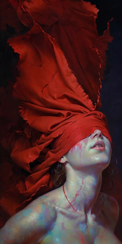 Artistic Expression Through Red Drapery and Contrast