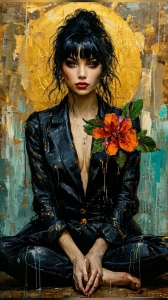 Artistic Expression: Woman in Black Outfit Holding Vibrant Bouquet