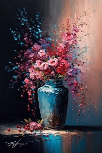Artistic Flower Puzzle: A Symphony of Colors in a Blue Vase