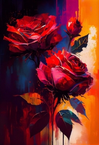 Artistic Flower Puzzle: Vibrant Red Roses Merged with Colorful Background