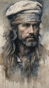 Artistic Portrait of a Bearded Man in Watercolor