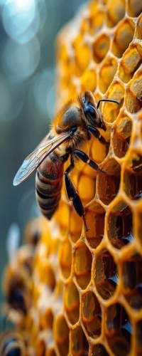 Bee's Delight: A Close-up View of a Honeybee on a Honeycomb