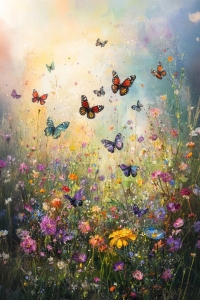 Blossoming Meadow: A Symphony of Flowers and Butterflies