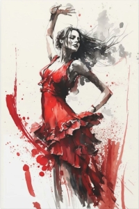 Captivating Artistry of a Woman Dancing in a Red Dress