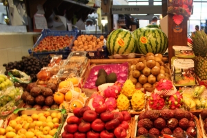 Colorful Assortment of Healthy Tropical and Citrus Fruits at the Market