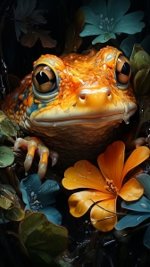 Colorful Harmony: The Orange Frog Amidst Vibrant Flora