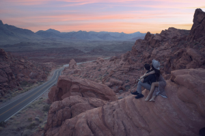 Couple in Love Cherishing Sunset in the US: A Pink and Grey Landscape