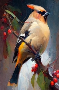 Crested Bird Amidst Red Berries: A Study in Nature's Artistry