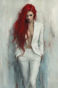 Elegance in Abstraction: The Enigma of the Red-Haired Figure in White