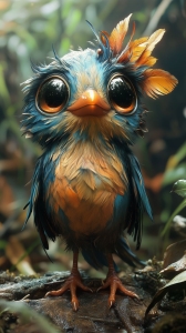 Enchanting Cartoon Bird with Colorful Plumage in Natural Setting