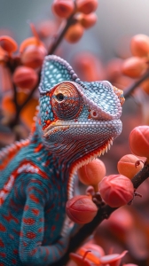 Exotic Chameleon Amidst Stunning Red Flowers: A Display of Nature's Art