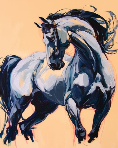 Expressive Blue and White Stallion: A Bold Artistic Representation