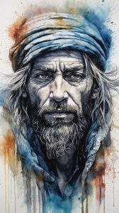 Expressive Watercolor Portrait of a Bearded Elderly Man