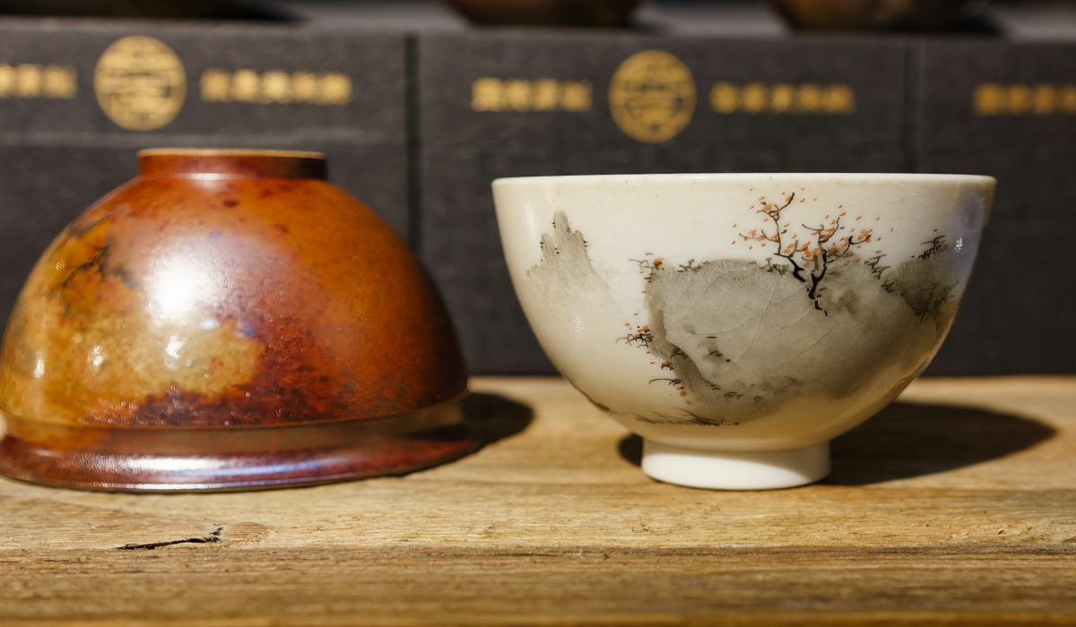 Exquisite Tradition: A Display of Handcrafted Ceramic Bowls and Tea Cups