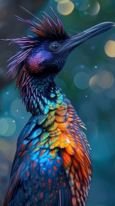 Fantasia of Feathers: A Close-Up Look at a Vibrant Multi-Colored Bird