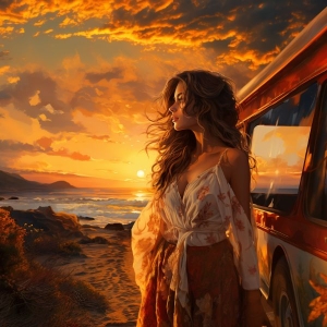 Golden Hour Adventure: A Picturesque Moment by the Ocean