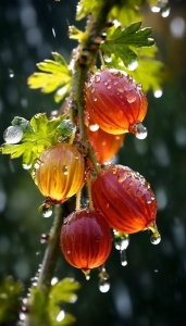 Gooseberries in the Rain: Nature's Jewels on a Branch