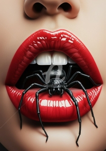 Gothic Beauty: A Fusion of Red Lips and Intricate Spider Design