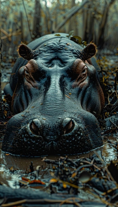 Hippopotamus in its Natural Habitat: Resting in Water