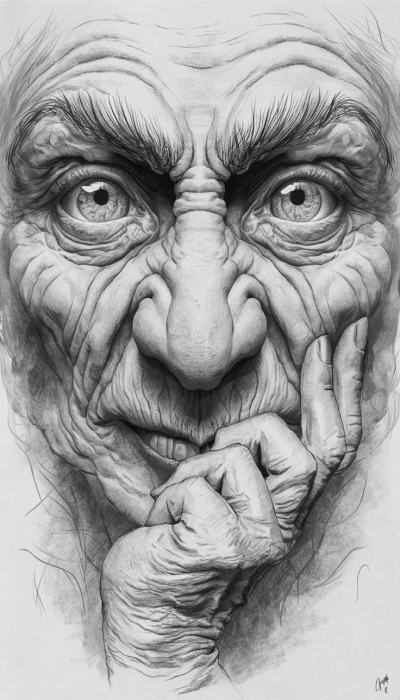 Intricacies of Aging: An Artful Depiction of an Elderly Face