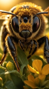 Intricate Close-Up: The Busy Bee Amidst Yellow Blossoms