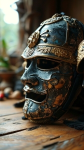 Intricate Historical Mask: An Artistic Masterpiece Amidst Natural Ambiance