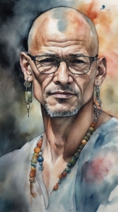 Intricate Watercolor Portrait of a Bald Man: An Artistic Fusion of Color and Detail