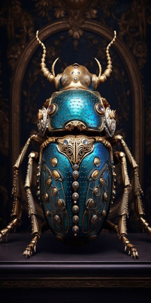 Intricately Designed Turquoise Beetle: A Fusion of Art and Nature