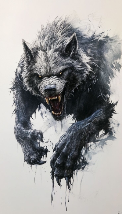 Lurking Shadows: The Artistic Depiction of a Menacing Werewolf