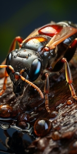 Macro World: Captivating Close-Up of a Beetle amidst Water Droplets