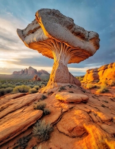Majestic Mushroom Rock: A Geological Wonder Bathed in Sunrise