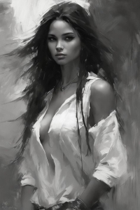 Mysterious Monochrome: An Intriguing Black and White Illustration of a Woman
