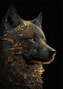 Mystical Golden-Foliage Wolf: A Stylized Artistic Depiction