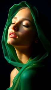 Mystique of the Green Veil: A Sublime Portrait Study