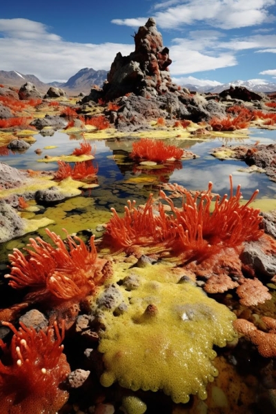 Radiant Display of Extremophile Microbial Mats in Geothermal Landscape