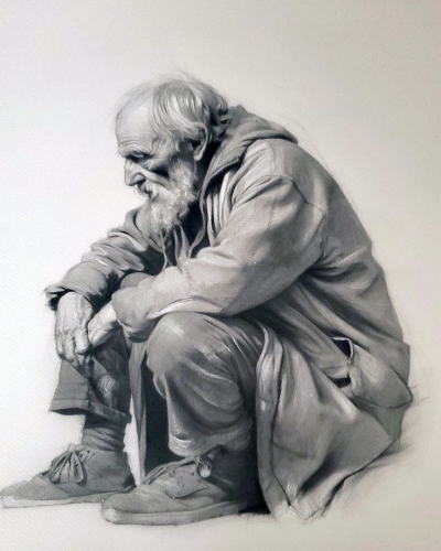 Reflective Sketch of an Elderly Man: Contemplation Embodied in Art