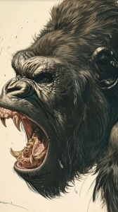 Roaring Gorilla: A Detailed Illustration of Majestic Strength