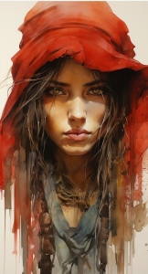 Serene Lady in Red: An Artistic Masterpiece
