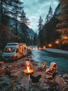 Serene Riverside Camping Experience: Vanlife, Campfires, and Nature