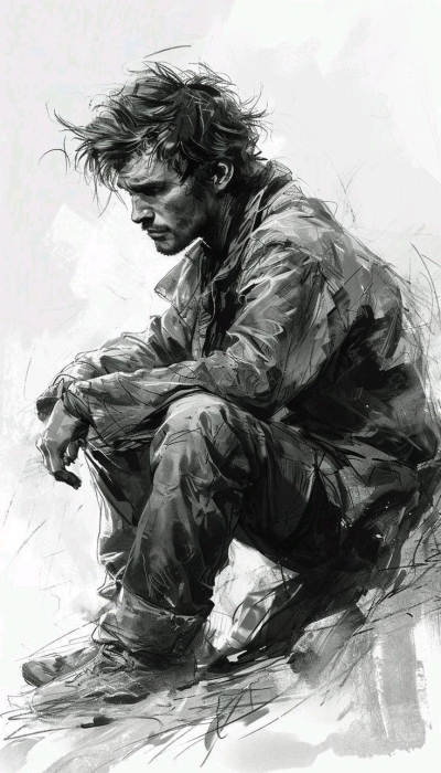 Sketch of a Contemplative Figure: A Study in Monochrome