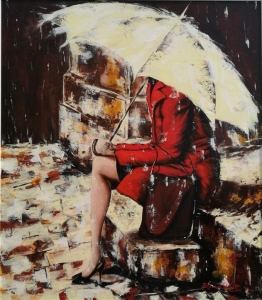 Solitude in Rainy Serenity: A Cloaked Figure's Contemplative Moment