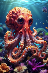 Spectacular Aquatic Spectacle: The Bright Orange Octopus in Its Vibrant Underwater Habitat