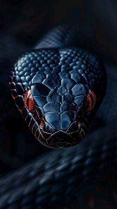 Striking Close-Up: The Intricate Scales and Features of a Dark, Red-Tinged Snake