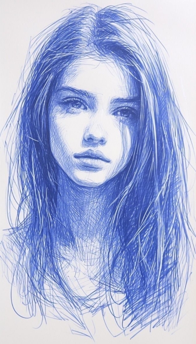Stunning Interpretation of a Young Girl in Monochromatic Blue Art
