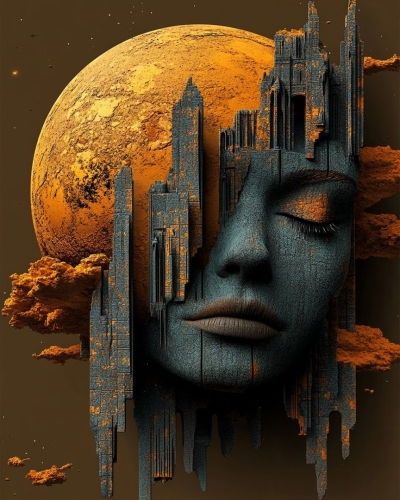 Surreal Artwork: Woman's Face Merged with City Skyline