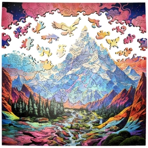 Surreal Mountain Landscape in a Jigsaw Puzzle Planet